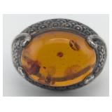 Vintage tage Sterling Detailed Amber