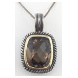 Sterling & 14K Gold Smoky Quartz Enhancer Pendant