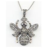 Vintage Sterling Marcasite Bumble Bee Pendant