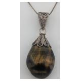 Sterling Tigers Eye Tear Drop Pendant