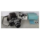 (Q) Nikon Camera with Pouch and Rollei Flash Unit
