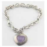 Sterling Chain Bracelet With Amethyst Heart