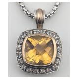 Sterling Two Tone Cushion Citrine & White Topaz