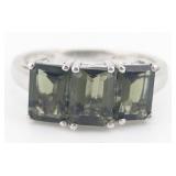 Sterling 3-Stone Emerald Cut Green Tourmaline