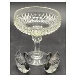 (O) Cut Glass Compote (7") & Articulated Swan