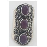 Vintage Sterling Trio Amethyst Statement