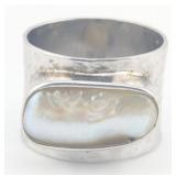 Vintage Sterling Wide Band Modernist Pearl