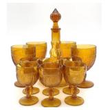 (O) Tiara Indiana Sandwich Amber Glass Decanter