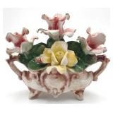 (O) Capodimonte Porcelain Floral Basket, 11" x
