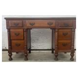 (O)  Wood Student-Office Desk With Glass Top.