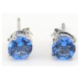 Sterling Round Cut London Blue Topaz Stud