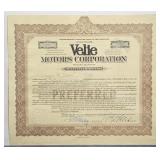 Velie Motors Corporation Stock Certificate #27