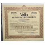 Velie Motors Corporation Stock Certificate #8
