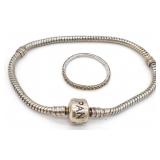 (KC) Sterling Silver Ring and Pandora Bracelet