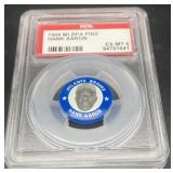 (QR) 1969 Hank Aaron MLBPA pin PSA graded 6