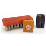 (S) Bakelite Pencil Shapener, brush & Mobilloil