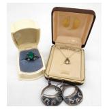(S) Sterling Silver Necklace and earrings & ring
