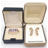 (E)  Sterling Silver Amethyst Ring and Earrings