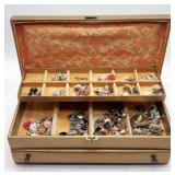 (HI)  Large Jewelry Box Filled W Clip On Earrings