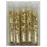 (KK) 5 Glass Vials of Gold Flakes  (3.5" long)