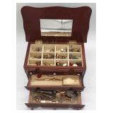 (HI)  Wood Jewelry Box Filled W Mens Jewelry