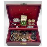 (HI)  Jewelry Box Filled W Costume Jewelry