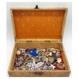 (HI)  Wood Jewelry Box Filled W Mens Jewelry