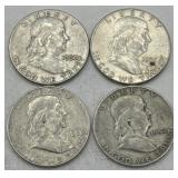 (KK) 4 Silver Franklin Half Dollar Coins
