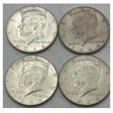 (KK) 4 Silver 1964 Kennedy Half Dollar Coins