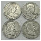 (KK) 4 Silver Franklin Half Dollar Coins
