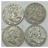 (KK) 4 Silver Franklin Half Dollar Coins