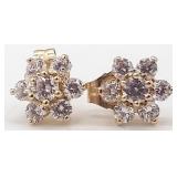 (AB) 14K Yellow Gold CZ Flower Stud Earrings