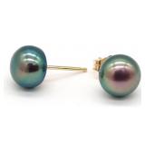 (AB) 14K Yellow Gold Pearl Stud Earrings