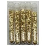 (KK)  5 Glass Vials of Gold Flakes  (3.5" long)