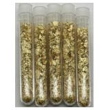 (KK)  5 Glass Vials of Gold Flakes  (3.5" long)