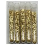 (KK)  5 Glass Vials of Gold Flakes  (3.5" long)