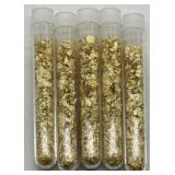 (KK)  5 Glass Vials of Gold Flakes  (3.5" long)