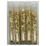 (KK)  5 Glass Vials of Gold Flakes  (3.5" long)
