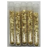 (KK)  5 Glass Vials of Gold Flakes  (3.5" long)