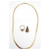 (M) 10K Gold Filled Pendant, RIng and Chain