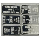 (KK)  6 Silver 1 Gram Bars