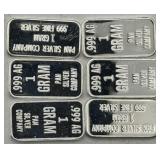 (KK)  6 Silver 1 Gram Bars