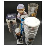 (D) Sports assorted collectables, Glasses and