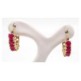 (AB) 14K Yellow Gold Ruby Hoop Earrings