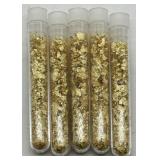 (KK)  5 Glass Vials of Gold Flakes  (3.5" long)