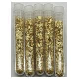 (KK)  5 Glass Vials of Gold Flakes  (3.5" long)