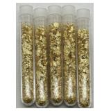(KK)  5 Glass Vials of Gold Flakes  (3.5" long)