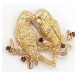 (S) 14K Yelow Gold Ruby Bird Brooch