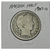 (DY) Silver 1907 o Barber Half Dollar Coin