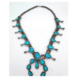 (KD) Sterling Squash Blossom Turquoise Necklace